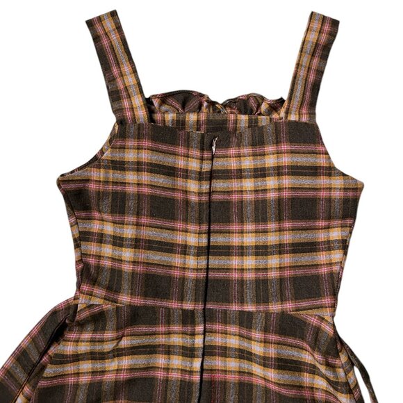 70s vintage plaid wool prairie dress ruffle cottage western sleeveless flare. - Picture 11 of 12